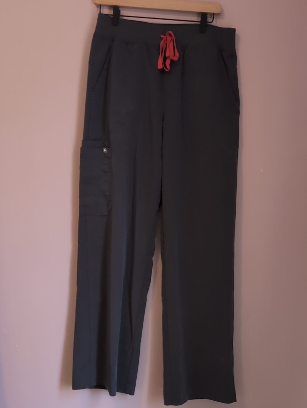 FIGS women's Charcoal Cargo Drawstring Pants with Red Accent